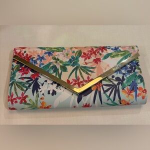 Aldo Multicolor Floral Envelope Clutch with Gold Trim